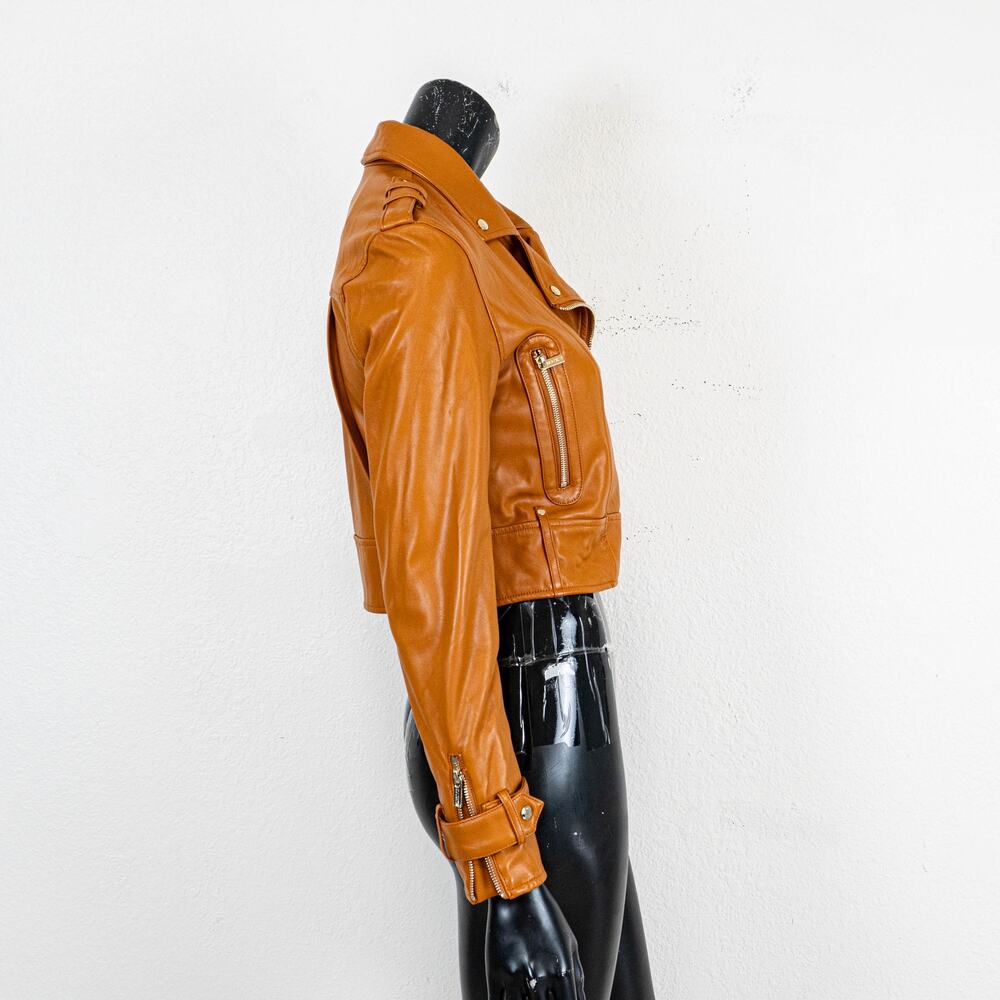 House of CB Carson Vegan Leather Biker Moto Jacket in tan size Small - Picture 5 of 11